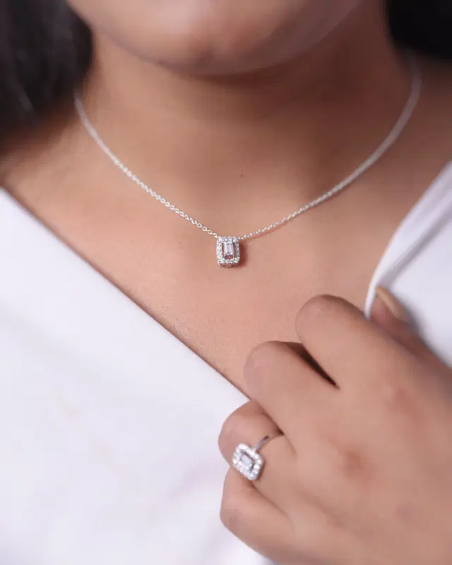 Drishti Jewels Halo Baguette Necklace